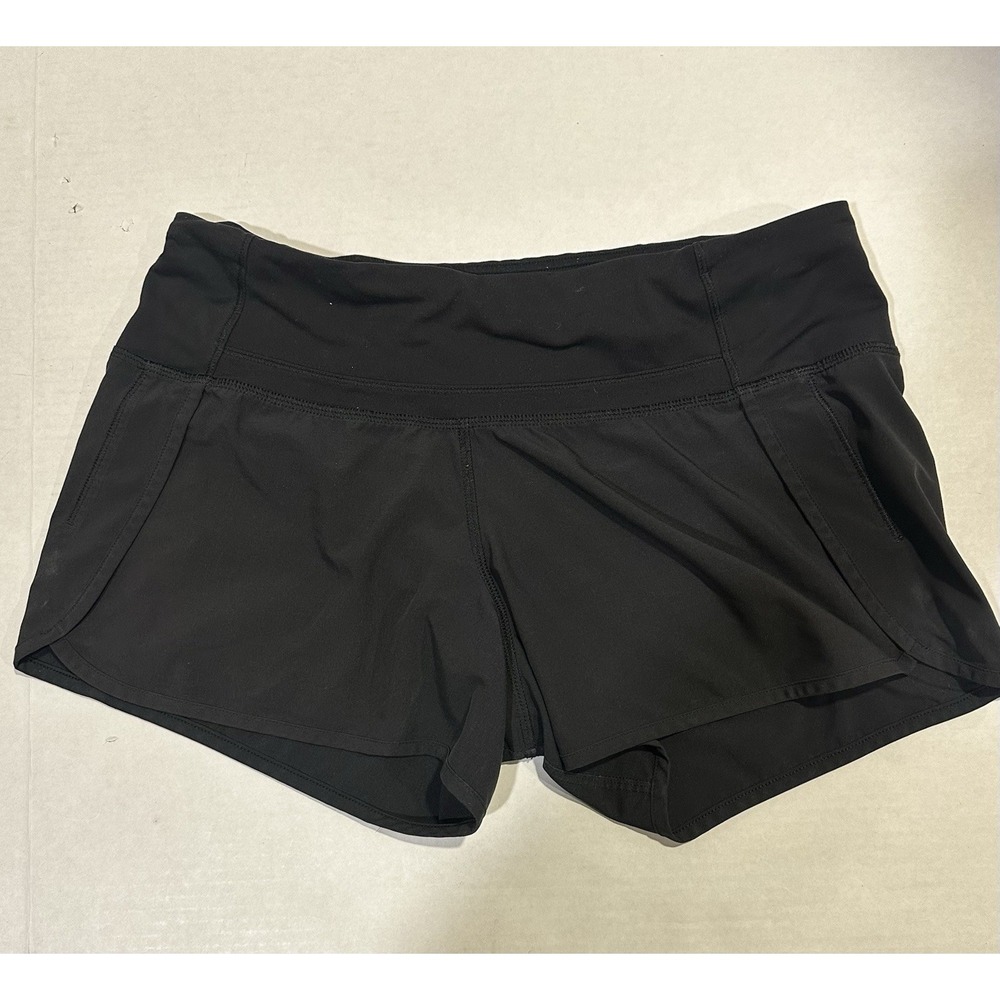 Lululemon Womens Speed Up HR Running Yoga Gym Shorts Zip Back Pocket Black Sz 6